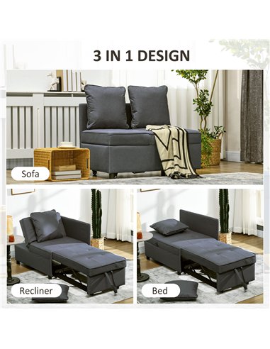 HOMCOM Convertible Single Sofa Bed with Thick Padded Seat, 3-in-1 Multi-Functional Sleeper Chair Bed with Magazine Pocket, for L
