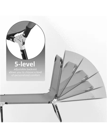 Outsunny Folding Sun Loungers Set of 2, Outdoor Day Bed with 5-Position Adjustable Backrest, Portable Recliner Garden Chairs wit