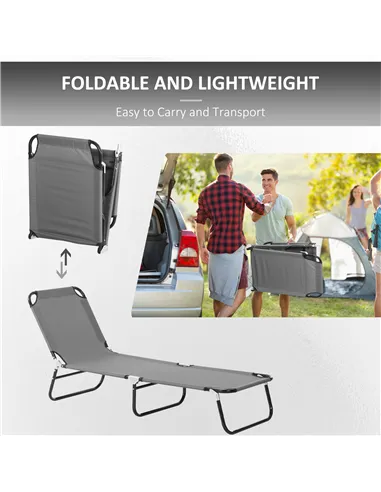 Outsunny Folding Sun Loungers Set of 2, Outdoor Day Bed with 5-Position Adjustable Backrest, Portable Recliner Garden Chairs wit