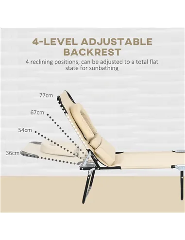 Outsunny Outdoor Folding Sun Lounger Set of 2 with Face Hole, 4 Level Adjustable Backrest Reclining Garden Lounger, Garden Recli