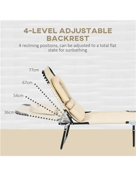 Outsunny Outdoor Folding Sun Lounger Set of 2 with Face Hole, 4 Level Adjustable Backrest Reclining Garden Lounger, Garden Recli