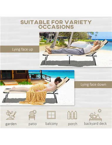 Outsunny Outdoor Folding Sun Lounger Set of 2 with Face Hole, 4 Level Adjustable Backrest Reclining Garden Lounger, Garden Recli