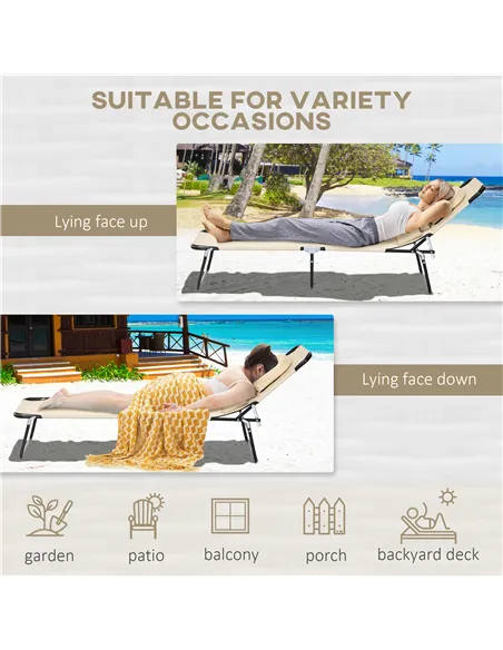 Outsunny Outdoor Folding Sun Lounger Set of 2 with Face Hole, 4 Level Adjustable Backrest Reclining Garden Lounger, Garden Recli