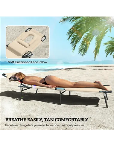 Outsunny Outdoor Folding Sun Lounger Set of 2 with Face Hole, 4 Level Adjustable Backrest Reclining Garden Lounger, Garden Recli