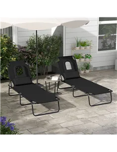 Outsunny Outdoor Folding Sun Lounger Set of 2 with Face Hole, 4 Level Adjustable Backrest Reclining Garden Lounger, Garden Recli 2