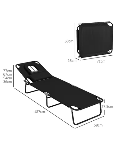 Outsunny Outdoor Folding Sun Lounger Set of 2 with Face Hole, 4 Level Adjustable Backrest Reclining Garden Lounger, Garden Recli