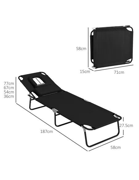 Outsunny Outdoor Folding Sun Lounger Set of 2 with Face Hole, 4 Level Adjustable Backrest Reclining Garden Lounger, Garden Recli