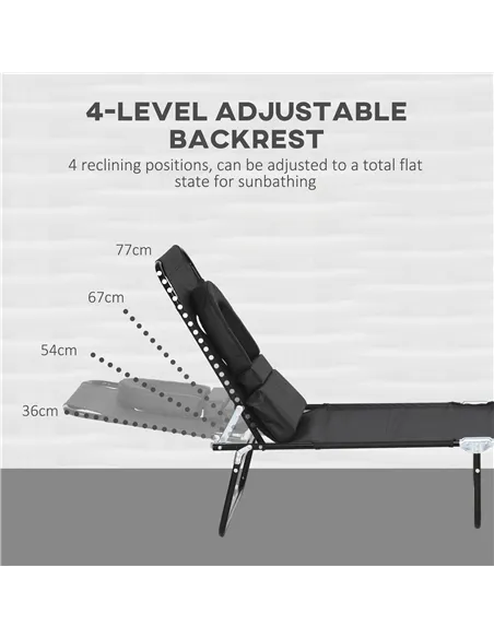Outsunny Outdoor Folding Sun Lounger Set of 2 with Face Hole, 4 Level Adjustable Backrest Reclining Garden Lounger, Garden Recli