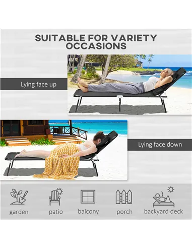 Outsunny Outdoor Folding Sun Lounger Set of 2 with Face Hole, 4 Level Adjustable Backrest Reclining Garden Lounger, Garden Recli