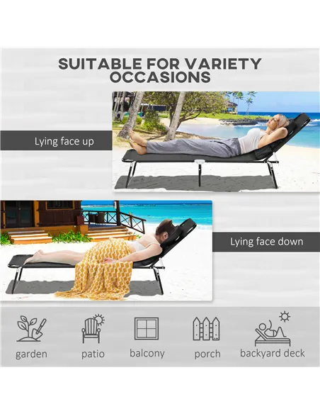 Outsunny Outdoor Folding Sun Lounger Set of 2 with Face Hole, 4 Level Adjustable Backrest Reclining Garden Lounger, Garden Recli