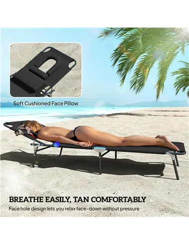 Outsunny Outdoor Folding Sun Lounger Set of 2 with Face Hole, 4 Level Adjustable Backrest Reclining Garden Lounger, Garden Recli