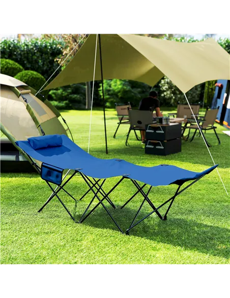 Outsunny Camping Bed for Adults, Single Folding Camp Bed, Portable Camping Cot with Side Pocket, Headrest and Oxford Seat for Ou