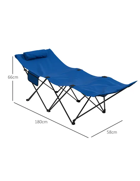 Outsunny Camping Bed for Adults, Single Folding Camp Bed, Portable Camping Cot with Side Pocket, Headrest and Oxford Seat for Ou