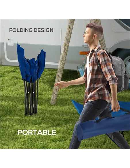 Outsunny Camping Bed for Adults, Single Folding Camp Bed, Portable Camping Cot with Side Pocket, Headrest and Oxford Seat for Ou
