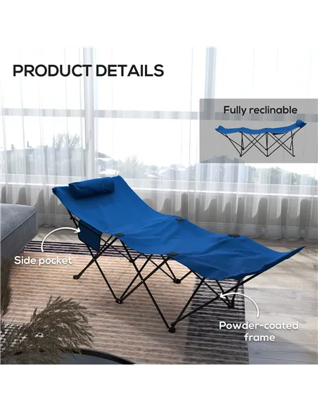 Outsunny Camping Bed for Adults, Single Folding Camp Bed, Portable Camping Cot with Side Pocket, Headrest and Oxford Seat for Ou