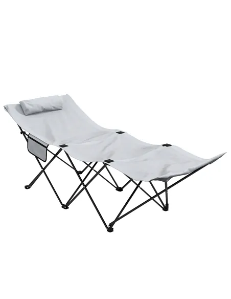 Outsunny Camping Bed for Adults, Single Folding Camp Bed, Portable Camping Cot with Side Pocket, Headrest and Oxford Seat for Ou