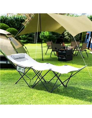 Outsunny Camping Bed for Adults, Single Folding Camp Bed, Portable Camping Cot with Side Pocket, Headrest and Oxford Seat for Ou