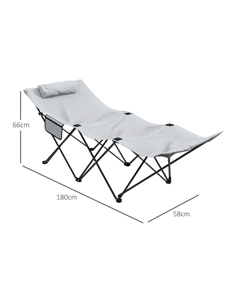 Outsunny Camping Bed for Adults, Single Folding Camp Bed, Portable Camping Cot with Side Pocket, Headrest and Oxford Seat for Ou