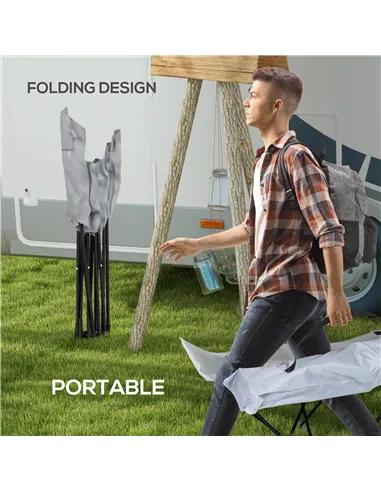 Outsunny Camping Bed for Adults, Single Folding Camp Bed, Portable Camping Cot with Side Pocket, Headrest and Oxford Seat for Ou