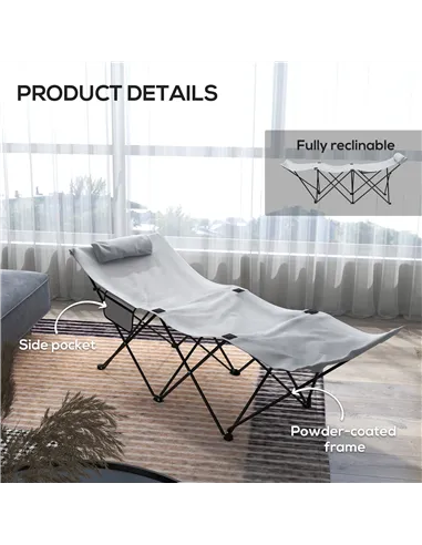 Outsunny Camping Bed for Adults, Single Folding Camp Bed, Portable Camping Cot with Side Pocket, Headrest and Oxford Seat for Ou