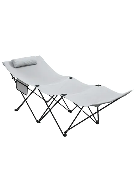 Outsunny Camping Bed for Adults, Single Folding Camp Bed, Portable Camping Cot with Side Pocket, Headrest and Oxford Seat for Ou