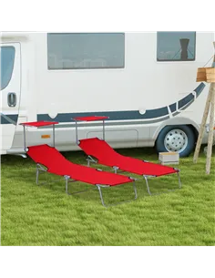 Outsunny 2 Piece Folding Sun Lounger, Lounge Chairs Reclining Sleeping Bed with Adjustable Sun Shade Awning for Beach, Patio 2