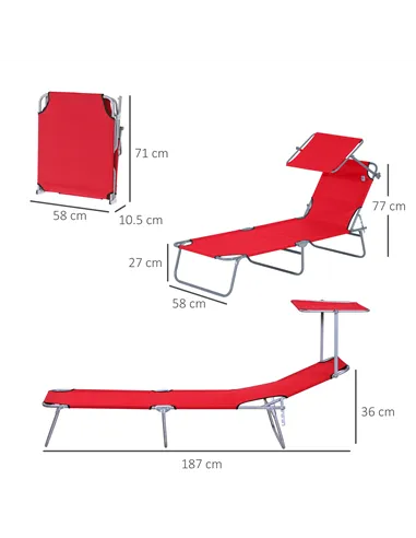Outsunny 2 Piece Folding Sun Lounger, Lounge Chairs Reclining Sleeping Bed with Adjustable Sun Shade Awning for Beach, Patio