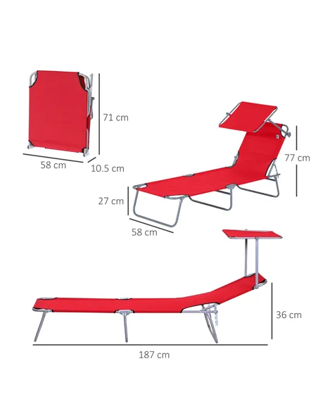 Outsunny 2 Piece Folding Sun Lounger, Lounge Chairs Reclining Sleeping Bed with Adjustable Sun Shade Awning for Beach, Patio