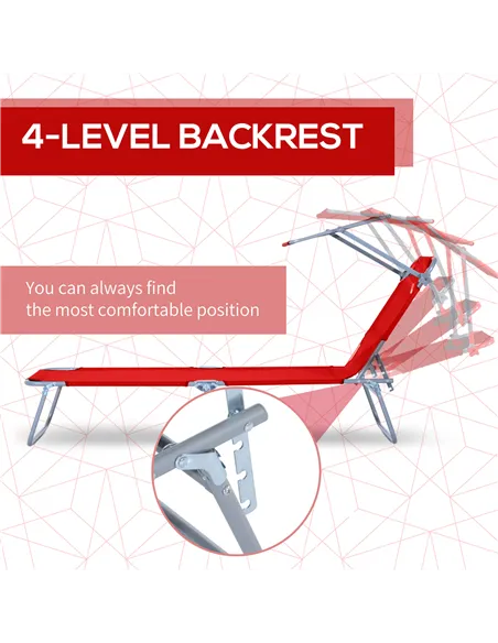 Outsunny 2 Piece Folding Sun Lounger, Lounge Chairs Reclining Sleeping Bed with Adjustable Sun Shade Awning for Beach, Patio