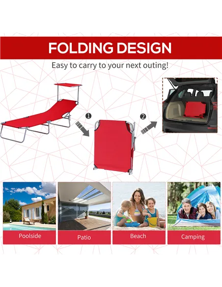 Outsunny 2 Piece Folding Sun Lounger, Lounge Chairs Reclining Sleeping Bed with Adjustable Sun Shade Awning for Beach, Patio