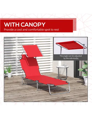 Outsunny 2 Piece Folding Sun Lounger, Lounge Chairs Reclining Sleeping Bed with Adjustable Sun Shade Awning for Beach, Patio