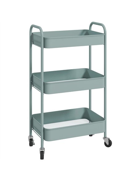 HOMCOM Three-Tier Steel Storage Trolley - Light Blue