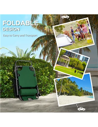 Outsunny 2 Pack 2 in 1 Sun Lounger Folding Reclining Chairs Garden Outdoor Camping Adjustable Back with Pillow, Green