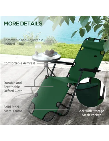 Outsunny 2 Pack 2 in 1 Sun Lounger Folding Reclining Chairs Garden Outdoor Camping Adjustable Back with Pillow, Green