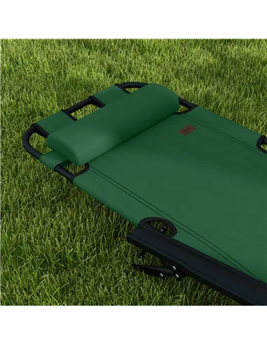 Outsunny 2 Pack 2 in 1 Sun Lounger Folding Reclining Chairs Garden Outdoor Camping Adjustable Back with Pillow, Green