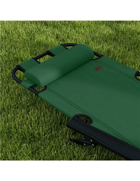 Outsunny 2 Pack 2 in 1 Sun Lounger Folding Reclining Chairs Garden Outdoor Camping Adjustable Back with Pillow, Green