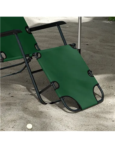 Outsunny 2 Pack 2 in 1 Sun Lounger Folding Reclining Chairs Garden Outdoor Camping Adjustable Back with Pillow, Green