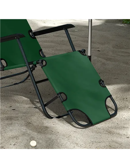 Outsunny 2 Pack 2 in 1 Sun Lounger Folding Reclining Chairs Garden Outdoor Camping Adjustable Back with Pillow, Green