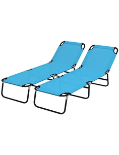 Outsunny Foldable Sun Lounger Set of 2 with 5-Position Adjustable Backrest, Outdoor Portable Recliner Chaise Lounge Chair with B
