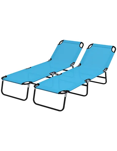 Outsunny Foldable Sun Lounger Set of 2 with 5-Position Adjustable Backrest, Outdoor Portable Recliner Chaise Lounge Chair with B
