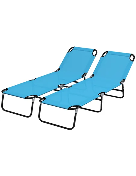 Outsunny Foldable Sun Lounger Set of 2 with 5-Position Adjustable Backrest, Outdoor Portable Recliner Chaise Lounge Chair with B
