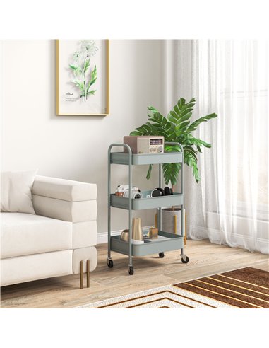 HOMCOM Three-Tier Steel Storage Trolley - Light Blue