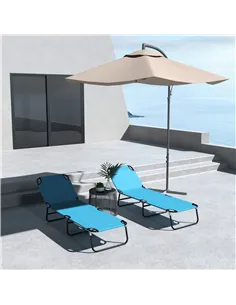 Outsunny Foldable Sun Lounger Set of 2 with 5-Position Adjustable Backrest, Outdoor Portable Recliner Chaise Lounge Chair with B 2