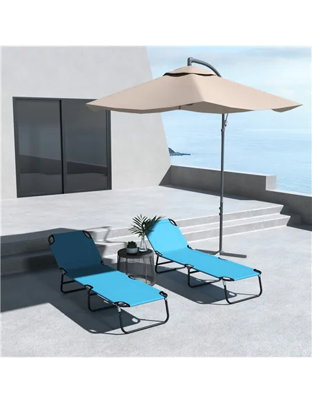 Outsunny Foldable Sun Lounger Set of 2 with 5-Position Adjustable Backrest, Outdoor Portable Recliner Chaise Lounge Chair with B