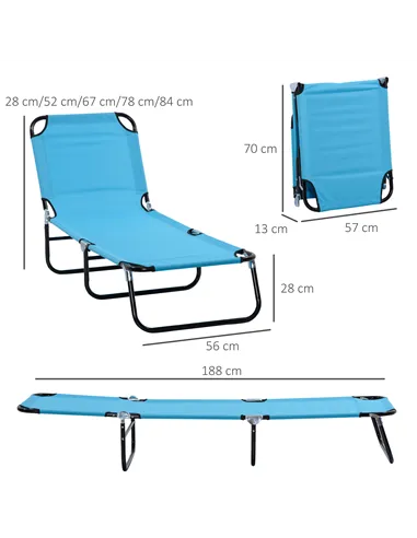 Outsunny Foldable Sun Lounger Set of 2 with 5-Position Adjustable Backrest, Outdoor Portable Recliner Chaise Lounge Chair with B
