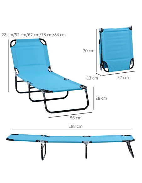 Outsunny Foldable Sun Lounger Set of 2 with 5-Position Adjustable Backrest, Outdoor Portable Recliner Chaise Lounge Chair with B