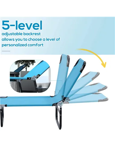 Outsunny Foldable Sun Lounger Set of 2 with 5-Position Adjustable Backrest, Outdoor Portable Recliner Chaise Lounge Chair with B