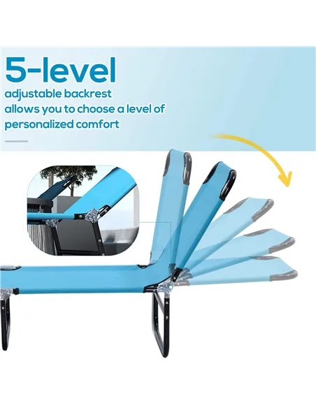 Outsunny Foldable Sun Lounger Set of 2 with 5-Position Adjustable Backrest, Outdoor Portable Recliner Chaise Lounge Chair with B
