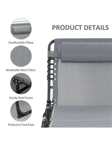 Outsunny Portable Sun Lounger Set of 2, Folding Camping Bed Cot, Reclining Lounge Chair 5-position Adjustable Backrest with Side