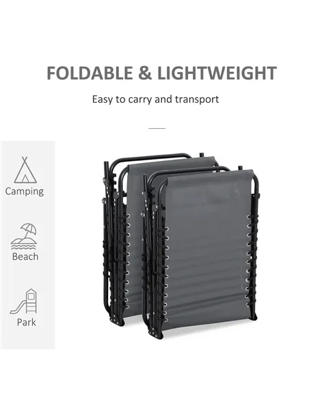 Outsunny Portable Sun Lounger Set of 2, Folding Camping Bed Cot, Reclining Lounge Chair 5-position Adjustable Backrest with Side